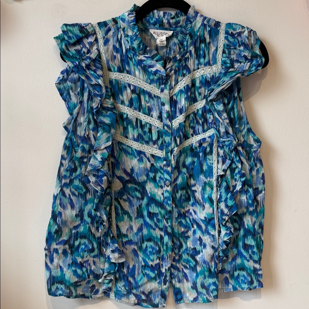 Allison New York Blue Patterned Women's Top LARGE